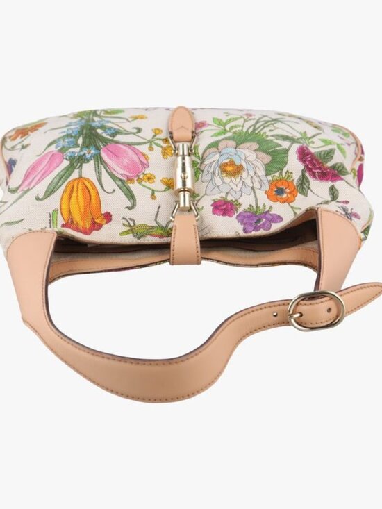 Gucci Flora Jackie Hobo White Multicolor Canvas Leather - Picture 8 of 16